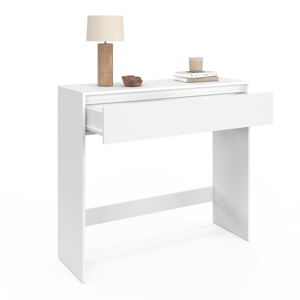 ID MARKET - Console 1 tiroir TOMI bois blanc - large