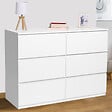 ID MARKET - Commode 6 tiroirs TOMI 110 cm bois blanc - vignette