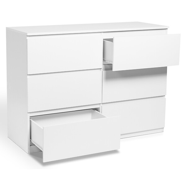 ID MARKET - Commode 6 tiroirs TOMI 110 cm bois blanc - large