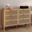 ID MARKET - Commode 6 tiroirs EDHEN 115 cm bois et cannage - vignette