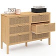 ID MARKET - Commode 6 tiroirs EDHEN 115 cm bois et cannage - vignette
