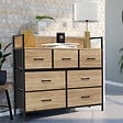 ID MARKET - Commode 7 tiroirs en tissu UTAH 100 cm meuble de rangement design industriel - vignette