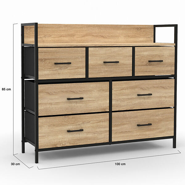 ID MARKET - Commode 7 tiroirs en tissu UTAH 100 cm meuble de rangement design industriel - large