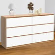ID MARKET - Commode 6 tiroirs TOMI XXL 140 cm bois façon hêtre et blanc - vignette