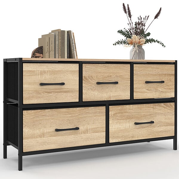 ID MARKET - Commode 5 tiroirs en tissu UTAH H.55 cm meuble de rangement design industriel - large