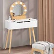 ID MARKET - Coiffeuse scandinave 2 tiroirs HORIA bois et blanc avec miroir LED - vignette