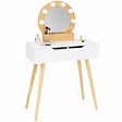 ID MARKET - Coiffeuse scandinave 2 tiroirs HORIA bois et blanc avec miroir LED - vignette