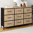 ID MARKET - Commode 9 tiroirs en tissu UTAH 115 CM effet lattes meuble de rangement design industriel - vignette