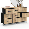 ID MARKET - Commode 9 tiroirs en tissu UTAH 115 CM effet lattes meuble de rangement design industriel - vignette