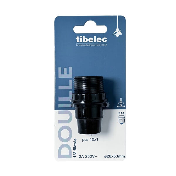 TIBELEC - Douille E14 isolée demi filteée bague 35mm noir - large