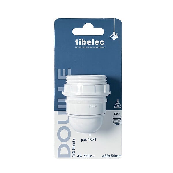 TIBELEC - Douille E27 isolée 1 2 filetée bague 48mm blanc - large