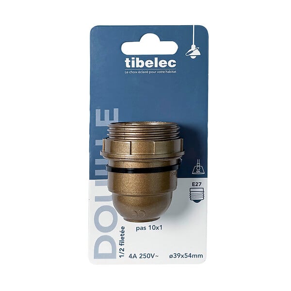 TIBELEC - Douille E27 isolée 1 2 filetée bague diamètre 48mm or - large