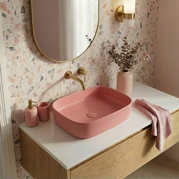 CERAMIA - Ceramia Vasque à poser rectangulaire 50 x 37,5 x 13,5 cm sans trop-plein rose mat PixL (CEPX4937PM) - large