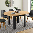 ID MARKET - Table à manger extensible ronde DONA 4-8 personnes noire plateau façon hêtre 110-150 cm - vignette