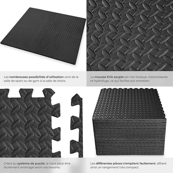TECTAKE - Ensemble de 24 dalles carrées EVA - Tapis de sol et de sport noir - large