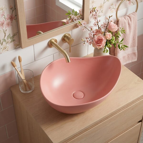 CERAMIA - Ceramia Vasque à poser design asymétrique 50,5 x 38 x 19 cm sans trop-plein rose mat PixL (CEPX5038PM) - large