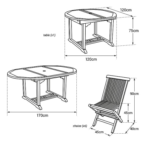 HAPPY GARDEN - Salon de jardin en teck LOMBOK - table ronde extensible - 6 places - large