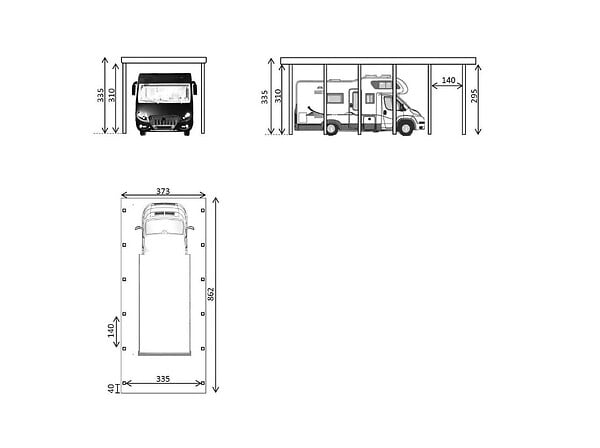DIRECT-ABRIS - Abri Camping Car ARIZONA - 1 Vehicule - 373 x 860 - Abris Voiture - Feutre Bitumeux sur les Voliges - Autoporté - Toit Plat - large