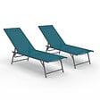 ID MARKET - Lot de 2 transats de jardin inclinables KAILUA en acier gris anthracite et toile bleu canard - vignette