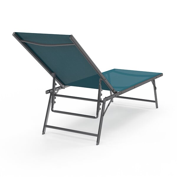 ID MARKET - Lot de 2 transats de jardin inclinables KAILUA en acier gris anthracite et toile bleu canard - large
