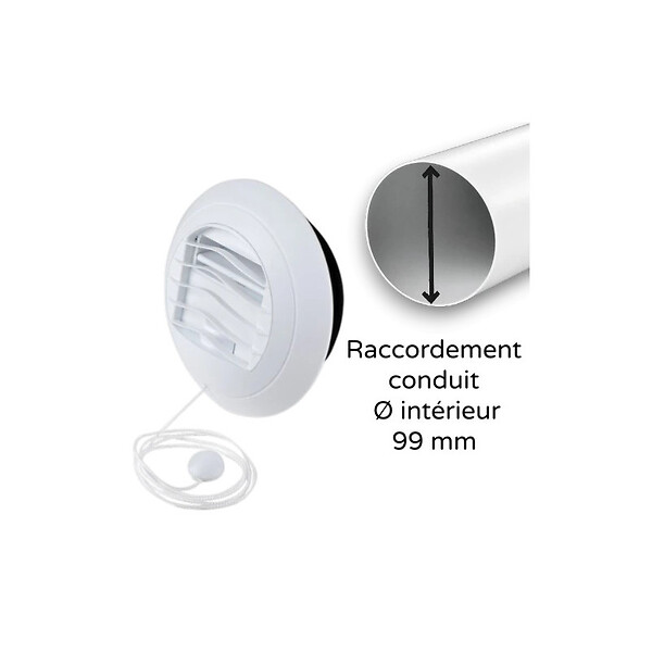 UNELVENT - Bouche autoréglable BARJ Renov S&P - Cuisine - Ø99mm - 30 à 90 m3/h - Avec manchette à joint - large