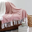 C MA DECO - Plaid jacquard avec franges - Rose - 130x150 cm - vignette