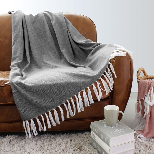 C MA DECO - Plaid jacquard avec franges 130x150 cm - large
