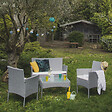 HAPPY GARDEN - Salon de jardin CORDOUE en résine tressée gris 4 places - coussins ivoire - vignette