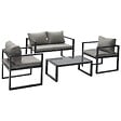 HAPPY GARDEN - Salon de jardin IBIZA en tissu gris 4 places - aluminium anthracite - vignette