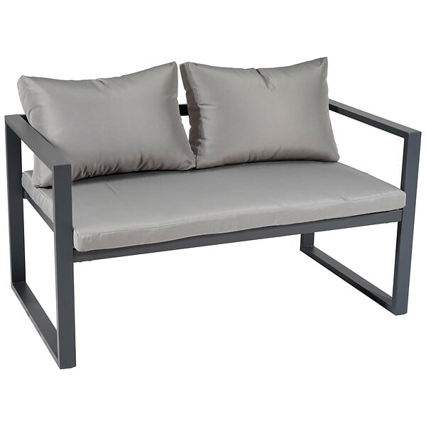 HAPPY GARDEN - Salon de jardin IBIZA en tissu gris 4 places - aluminium anthracite - large