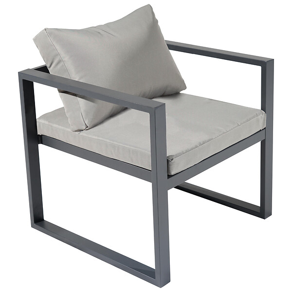 HAPPY GARDEN - Salon de jardin IBIZA en tissu gris 4 places - aluminium anthracite - large