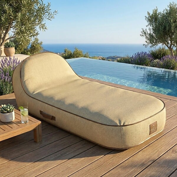 COCO LOUNGE - Transat gonflable PALMA Collection Boho - couleur toile de jute - large