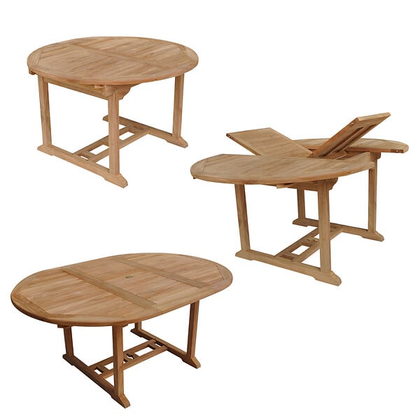 HAPPY GARDEN - Salon de jardin en teck LOMBOK - table ronde extensible - 6 places - large
