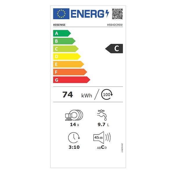 HISENSE - lave-vaisselle 60cm 14 couverts 45db blanc - HS642C90W - large