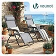 VOUNOT - Chaise longue inclinable en textilene avec porte gobelet et portable gris Lot de 2 - vignette