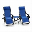 VOUNOT - Lot de 2 Chaise longue inclinable en textilene avec table d'appoint porte gobelet et portable bleu - vignette