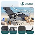 VOUNOT - Chaise Longue inclinable en testilene avec porte gobelet et portable Noir Lot de 2 - vignette