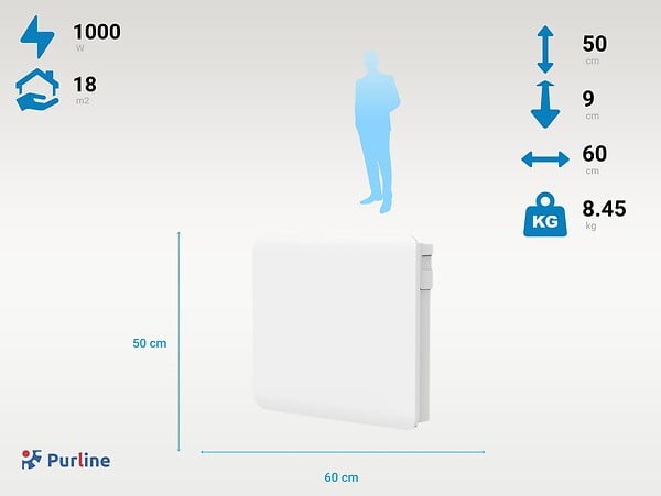 PURLINE - Radiateur à inertie avec plaque céramique interne avec contrôle WIFI - large