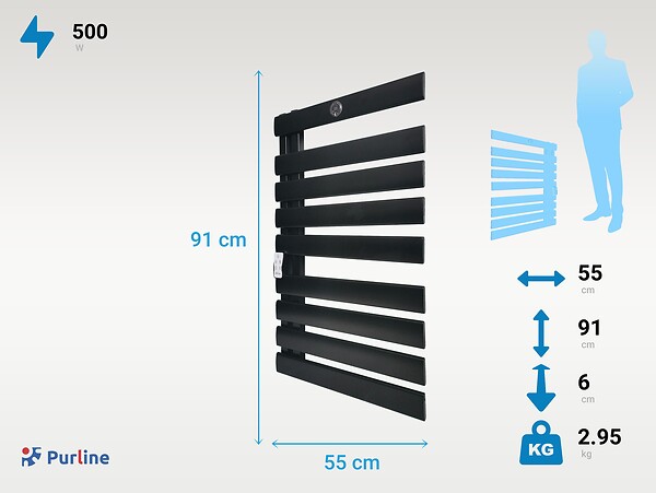 PURLINE - Sèche-serviettes mural aluminium display LED et WiFi 500W - large