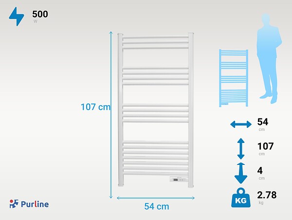 PURLINE - Sèche-serviettes avec minuterie 500W - large