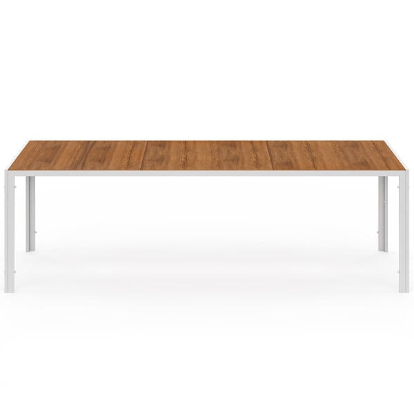 ID MARKET - Salon de jardin NOUMEA table 240 cm plateau verre trempé effet bois et 10 chaises empilables blanc et bois - large
