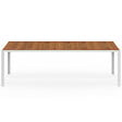 ID MARKET - Salon de jardin NOUMEA table 240 cm plateau verre trempé effet bois et 10 chaises empilables blanc et bois - vignette
