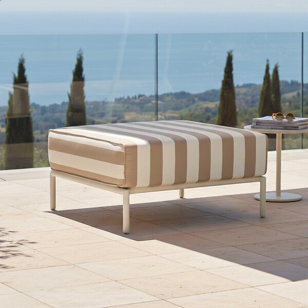 OVIALA - Pouf rayé pour salon de jardin modulable en tissu beige - Patio - large