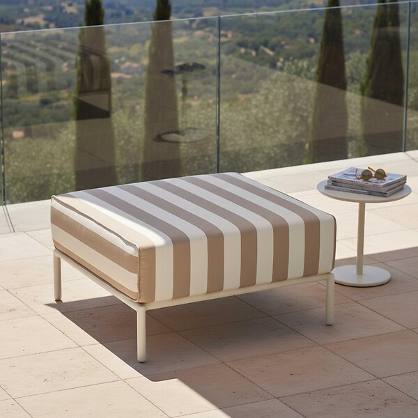 OVIALA - Pouf rayé pour salon de jardin modulable en tissu beige - Patio - large