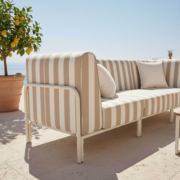 OVIALA - Salon de jardin bas modulable rayé 3 places beige - Patio - large