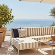 OVIALA - Salon de jardin bas modulable rayé 6 places beige - Patio - vignette