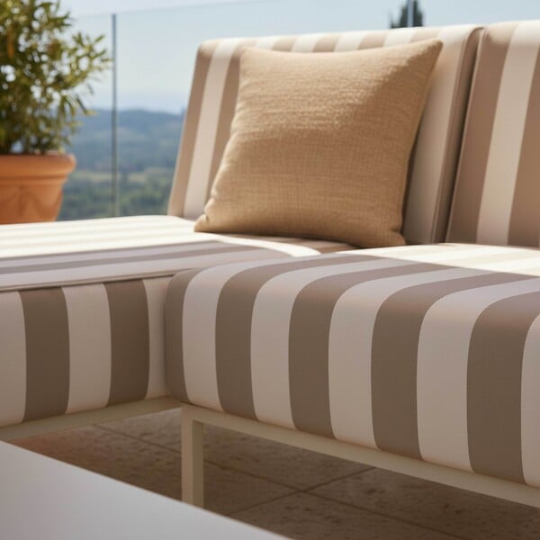 OVIALA - Salon de jardin bas modulable rayé 2 places beige - Patio - large