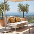OVIALA - Salon de jardin bas modulable rayé 2 places beige - Patio - vignette