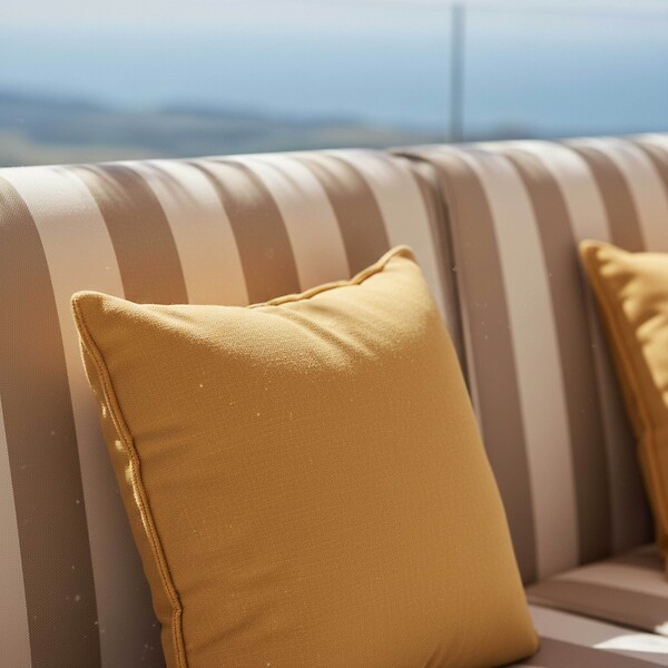 OVIALA - Salon de jardin bas modulable rayé 2 places beige - Patio - large