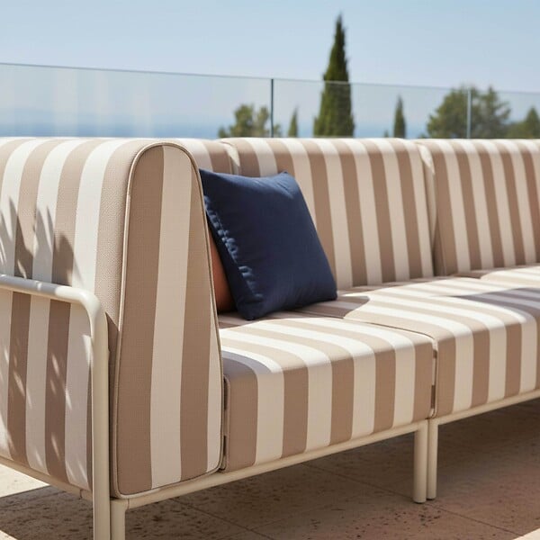 OVIALA - Salon de jardin bas modulable rayé 5 places beige - Patio - large